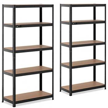 Estantería industrial metálica - 90 x 40 x 180 cm - Capacidad para 5 estantes de 175 kg - Color negro - Pack de 2 unidades