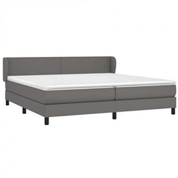 Cama Box Spring con Colchón de Cuero Sintético Gris 200x200 cm