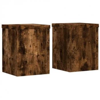 Soportes de plantas 2 uds madera roble ahumado 15x15x20 cm