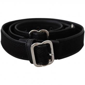 GF Ferre Black Leather Silver Chrome Metal Buckle Belt - 80 cm / 32 Inches