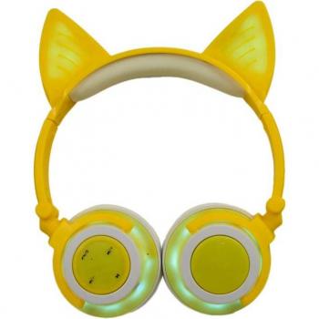 Auriculares Inalámbricos Bluetooth con Orejas de Gato y Luz LED para Niños y Adultos, Micrófono Brillante para PC y Portátil