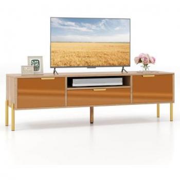 Natural Mirrored TV Stand with Storage for TVs up to 65 inches