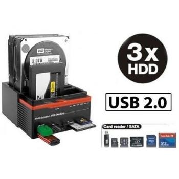 Estación de acoplamiento triplo 3 Hard Disk USB 2.0 multifunción tarjeta SATA IDE
