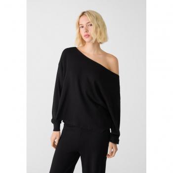 Black Boat Neck Knit Sweater with Scarf - Size M