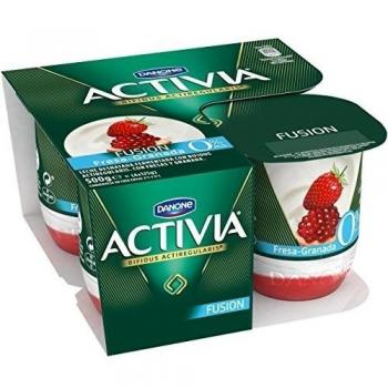 Danone Activia - Fruit Fusión Fresa-granada, 0%, Pack 4 x 125 g