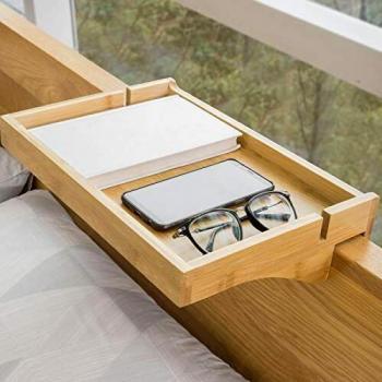 Estante de Noche Clip-on Flotante Ajustable de Bambú con 2 Ranuras para Cables, SoBuy NKD01-N Naturaleza