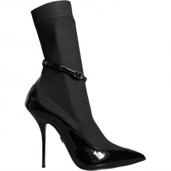 Elegant Black Patent Leather Stiletto Ankle Booties - EU39/US8