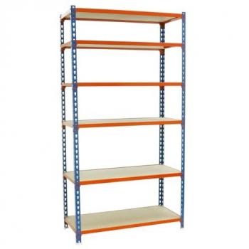 Estantería Metálica SimonRack de Almacenaje, 2500x1100x400 mm, 6 Baldas de Madera, Soporta 200 kg de Punto Flexión por balda, Color Azul/Madera
