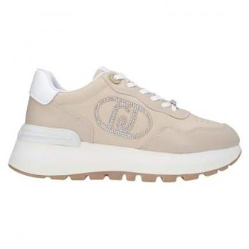 Liu Jo Women's Amazing Beige Leather Platform Sneakers with Decorative Logo