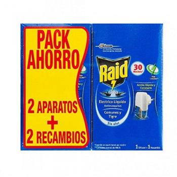 RAID - Insecticida Eléctrico Antimosquitos 2 Aparatos + 2 Recambio