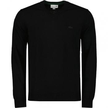 Lacoste Men's Black Merino Wool V-Neck Pullover, Size L