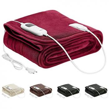 Manta Eléctrica AREBOS 160 x 120 cm - 9 Niveles de Temperatura - Temporizador de 1 a 9 horas - Lavable y con Protección contra Sobrecalentamiento
