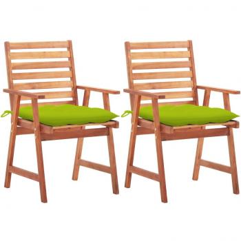 Sillas de comedor al aire libre con almohadas, 2 piezas, madera maciza de acacia, cojines incluidos