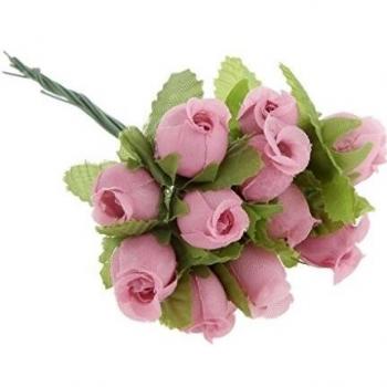 144pcs Cabezas Flor Rosa Planta Floral Artificial Seda Decoración Boda Fiesta Hogar - Rosa