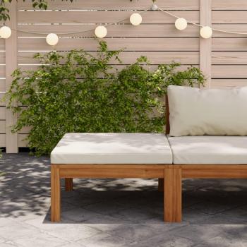 Cream White Cushion Footrest in Solid Acacia Wood