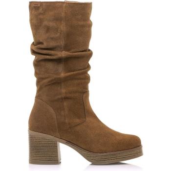 Botas altas de mujer en serraje y caña arrugada