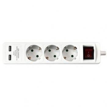 Base Multiple 3 Enchufes Schuko + 2 Tomas Usb Interruptor Y Cable 1,5m