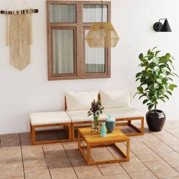 4-Piece Cream Cushion Garden Lounge Set in Solid Acacia Wood