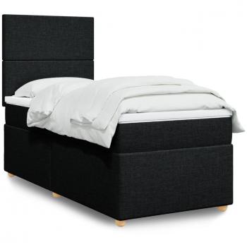 Cama box spring con colchón negro 80x200 cm en tela