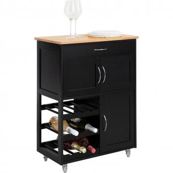 Carrito de Cocina SoBuy con 3 Puertas y 1 Cajón, MDF Negro, Dimensiones: L67cm x H87cm x D38cm, Modelo FKW45-SCH
