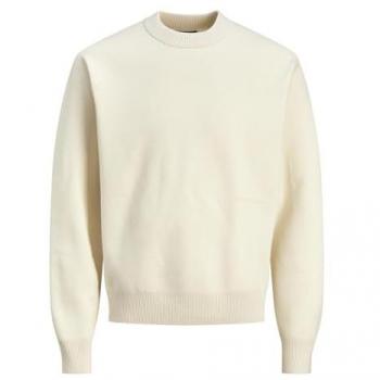 Suéter de punto para hombre Jack & Jones Vesterbro, color blanco marfil, con cuello redondo y estampado de logo, talla M