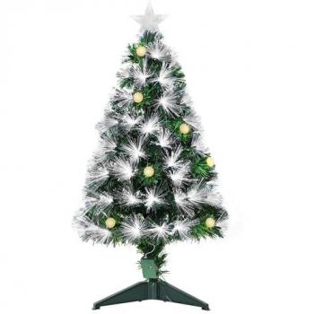 HOMCOM Árbol de Navidad Artificial de 90 cm con Fibra Óptica, 90 Luces LED y 90 Ramas para Interior en Verde y Blanco