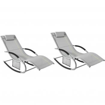 Set de 2 Tumbonas de Jardín con Respaldo Ajustable y Bolsa Lateral - Gris, hasta 120 kg