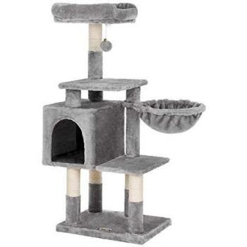 Rascador para Gatos de Varios Niveles - Árbol de 110 cm, Gris Claro, Ideal para Jugar y Dormir