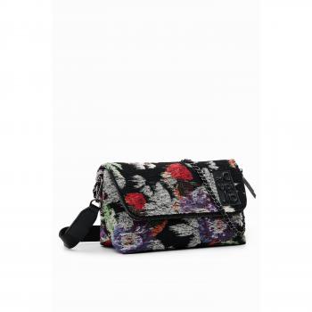 Desigual Chic Black Cotton Handbag with Contrasting Details, Shoulder Bags, female, Multicolor, Size: ONE SIZE, Black Cotton Handbag with Removable Shoulder Strap