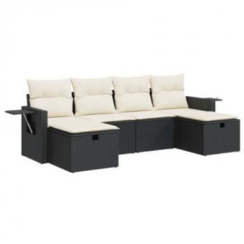 6-Piece Black Poly Rattan Garden Sofa Set with Cushions