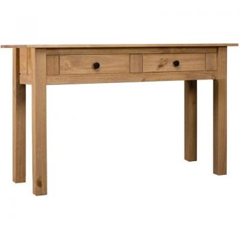 Mesa Consola de Madera Maciza de Pino Panamá - 110x40x72 cm - 2 Cajones - Color Marrón