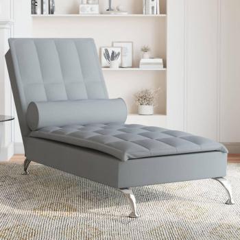 Chaise Longue de Masajes con Almohada de Rodillo en Tela Gris Claro