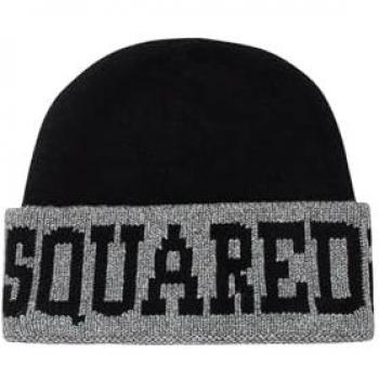 DSQUARED2 Kids Black Hat with Jacquard Logo - Size III - Unisex