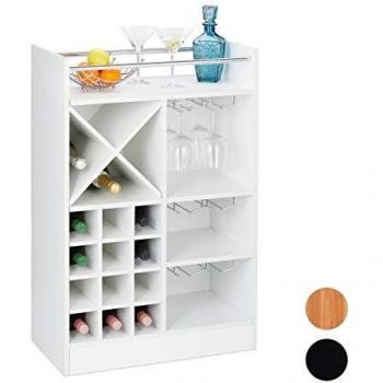 Botellero Grande Relaxdays para 22 Botellas de Vino con Porta Copas, Mueble Bar de Pie, 96x63x35 cm, Blanco