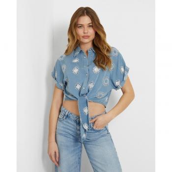 Guess Embroidered Denim Crop Shirt Brigitte, Multicolor, Female, Size: M