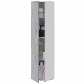 Armario multiusos alto 1 puerta 3 estantes columna auxiliar color blanco Artik y gris cemento 182x41x37 cm