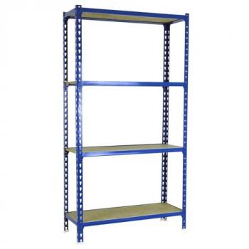 Estantería metálica MADERCLICK PLUS 4/400 1500 AZUL/MADERA, 4 estantes ajustables, capacidad de carga de 150 kg por punto de flexión, dimensiones de 1500x1000