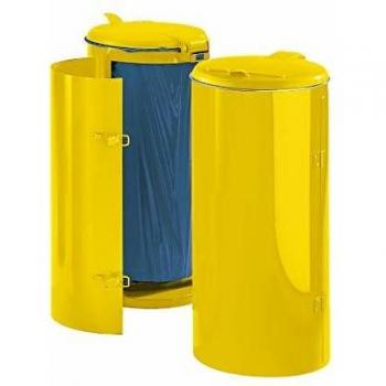 Contenedor de residuos compacto Junior 120 litros con puerta abatible, acero galvanizado y tapa amarilla