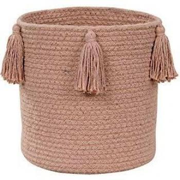 Happy Decor Kids -Cesta Pom-Pom S 100% Algodón Natural -Rosa- 22x21x21