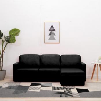 Sofá cama modular de 3 plazas en cuero sintético negro Día y Noche
