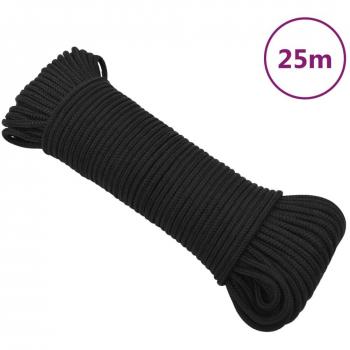 Cuerda de barco polipropileno negro intenso 5 mm 25 m, trenzada, resistente a los rayos UV, resistente a la abrasión, ideal para navegación y anclaje