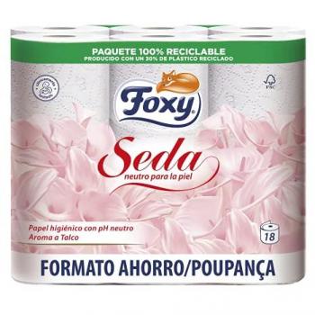 Foxy Seda Papel Higiénico Neutro sobre la Piel 28+14 Rollos, 216 Tiras por Rollo, 2 Capas de Alto Grosor, Papel 100% Certificado FSC, Paquete 100