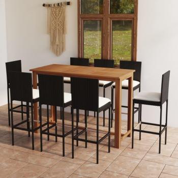 vidaXL 9-Piece Black Garden Bar Set with Cushions