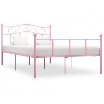 Cama de metal rosa 140x200 cm con estructura moderna
