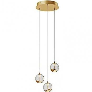 Lámpara colgante LED Hayley de Lucande, color oro, 3 luces, fabricada en cristal y vidrio, ideal para salón y comedor