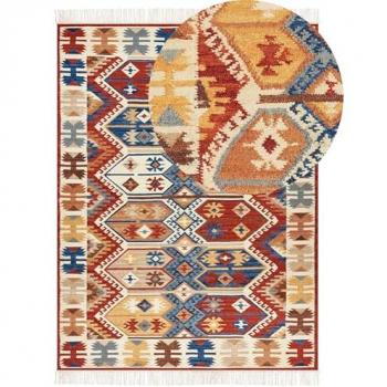 Alfombra Kilim de Lana Multicolor 160 x 230 cm Hecha a Mano con Borlas