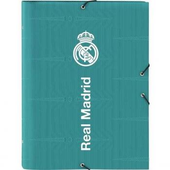 Carpeta Clasificadora Safta Real Madrid 3ª Equipación Folio con 12 Departamentos, 260x40x335 mm, Tapas Duras Forradas, Anillas Mixtas, Cierre con G