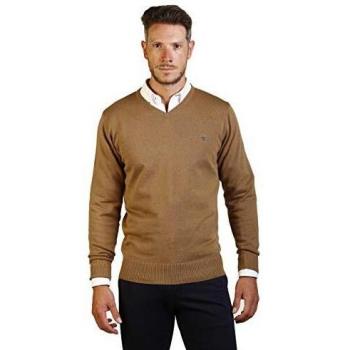 Jersey Hombre Cuello Pico Cuello en V. Suéter Mangas largas Camel. Jersey Hombre Punto JI1JPICO-Camel