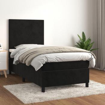 Cama box spring de muelles con colchón en terciopelo negro 100x200 cm