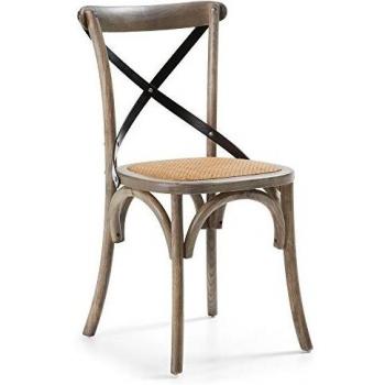 Kave Home - Silla de Comedor Alsie marrón de ratán con Estructura de Madera Maciza de Olmo